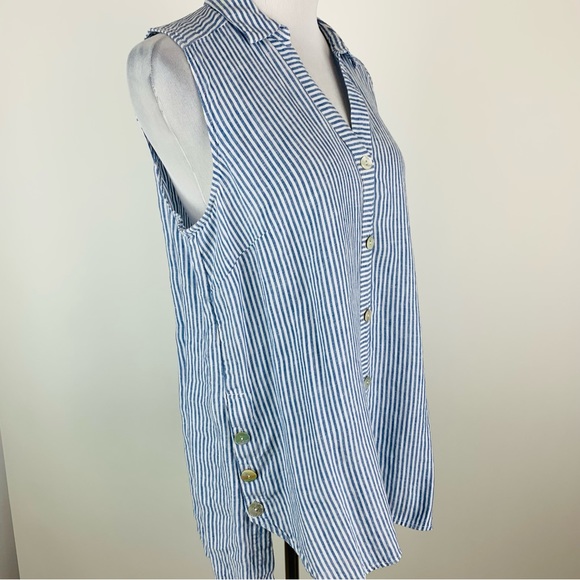 J. Jill Blue Striped Button Down Linen Shirt Medium - Picture 4 of 13